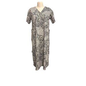 Vintage Handmade Animal Print Midi Dress With Tie Waist and Short Sleeves